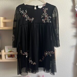 Zara Black Embroidered Mesh Kids Dress